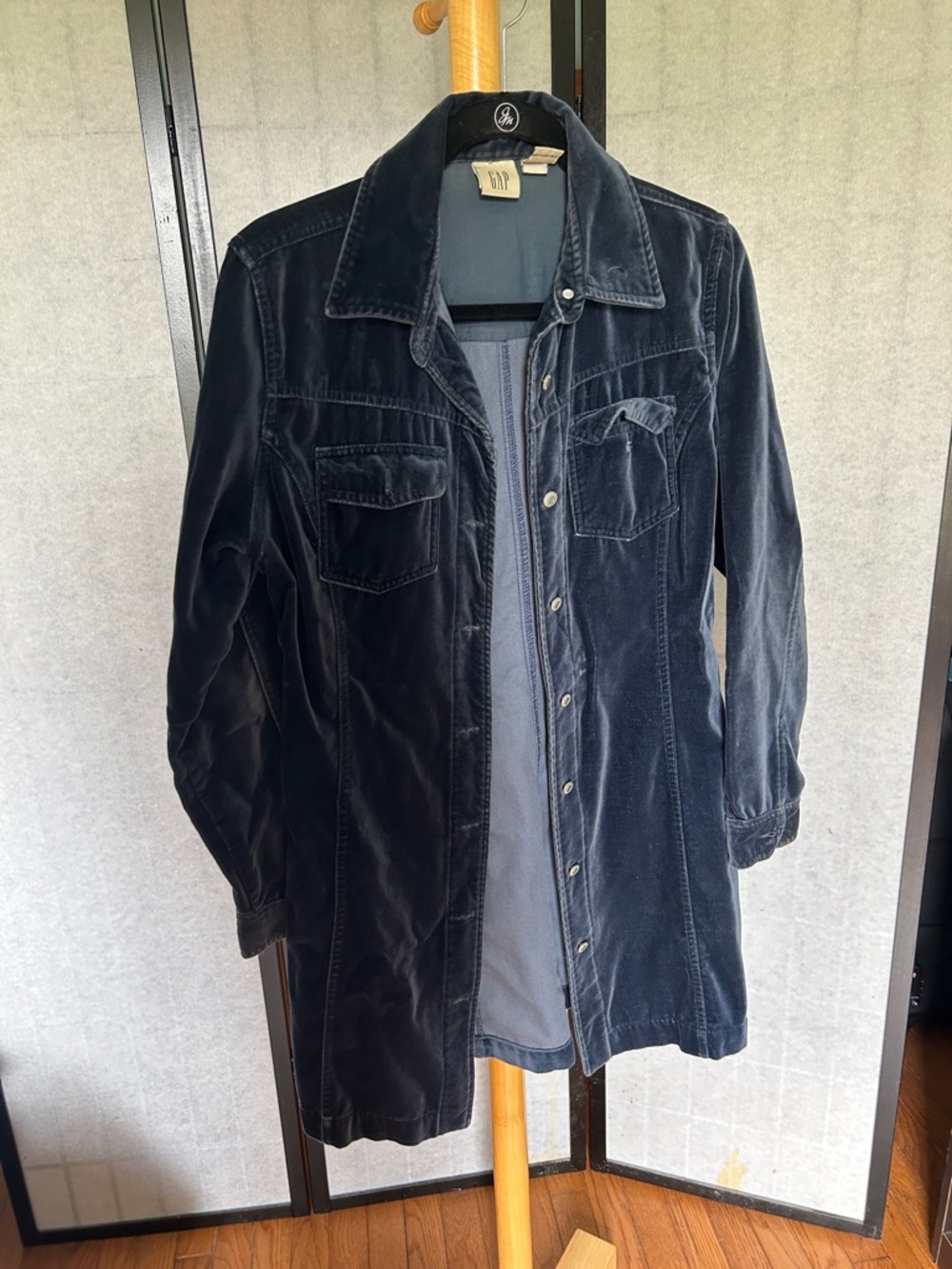 GAP Women's Velvet Long Jacket - Navy Blue